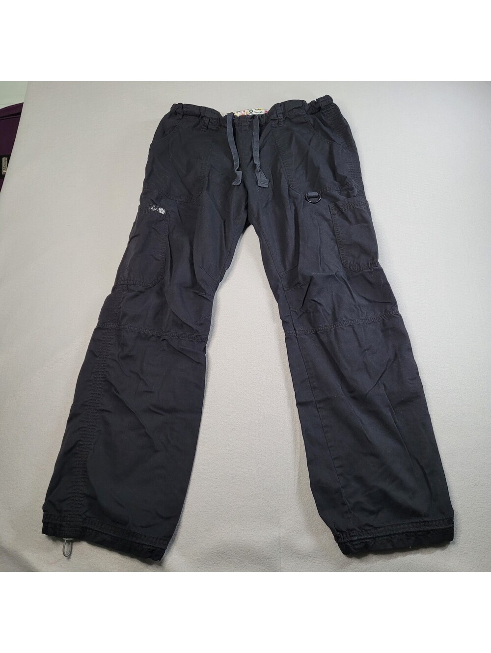 Koi Lindsey 701-R Cargo Scrub Pants Womens M Medium Black Floral Waist Drawstrin